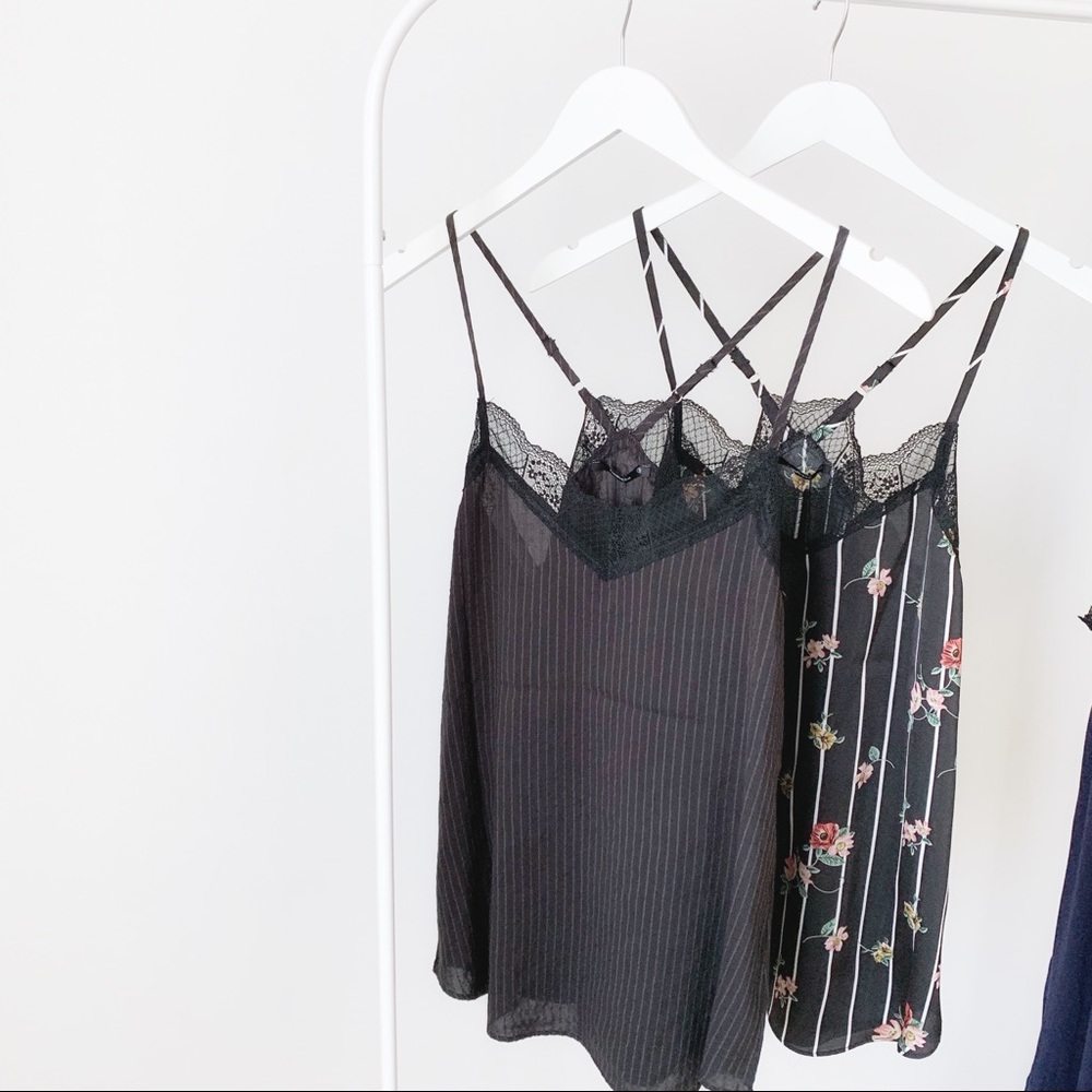 BLACK SCALLOP LACE CAMI - PINSTRIPE FLOARAL - Picture 4 of 7